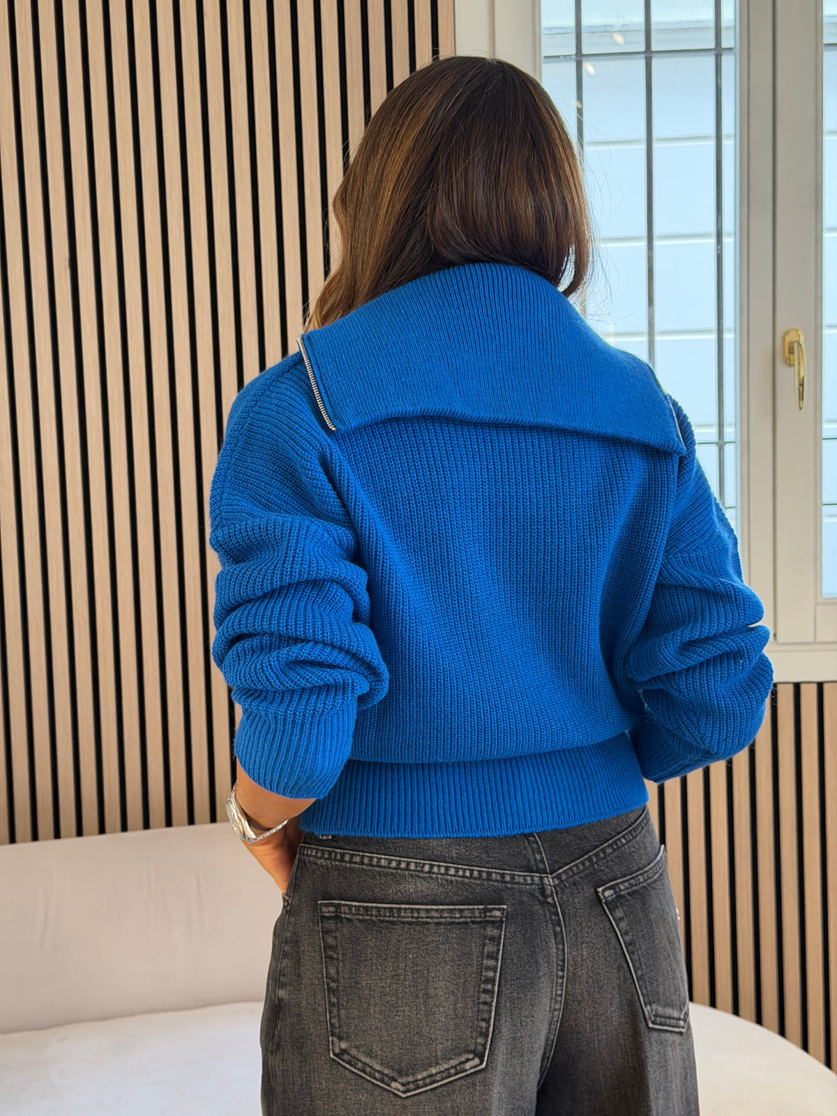 Maglione zip blu royal