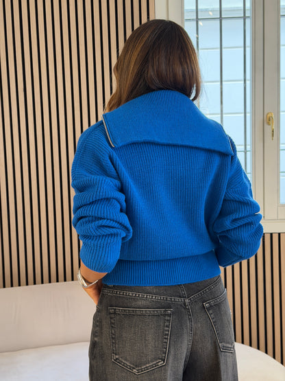 Maglione zip blu royal