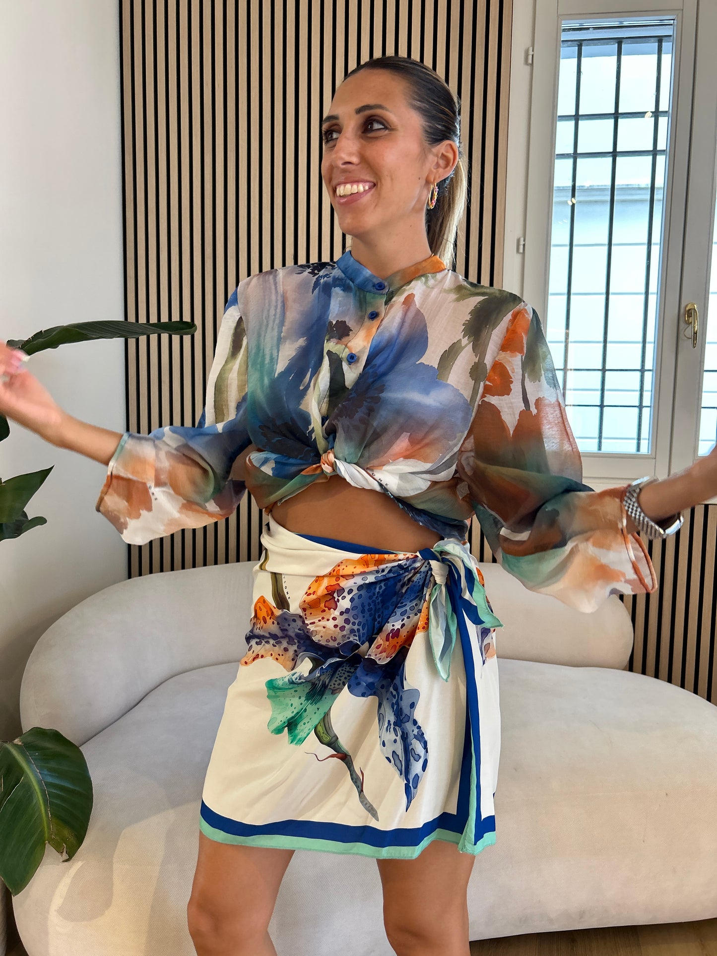Camicia fiore turchese