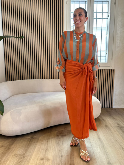 Camicia rigata arancio/carta da zucchero
