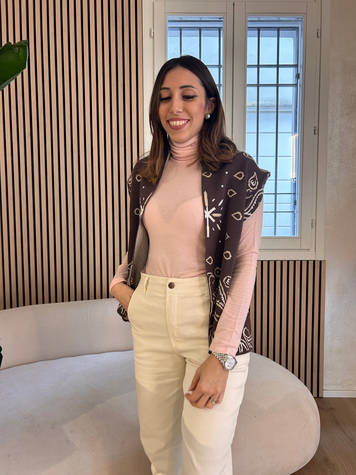 Gilet jacquard moro beige panna