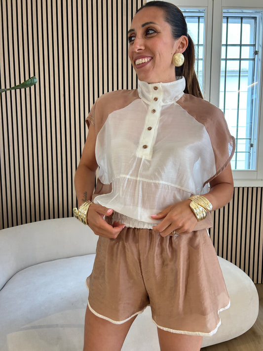 Camicia smanicata burro/cammello
