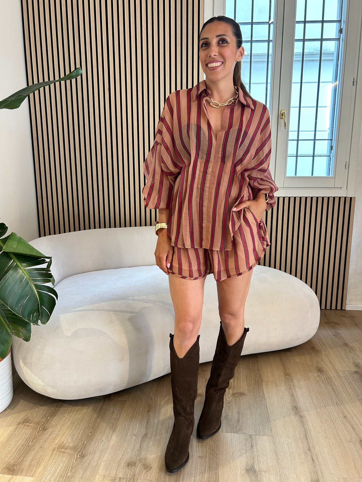 Camicia righe cammello/india