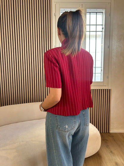 Giacca mezza manica collo coreana rossa gessata