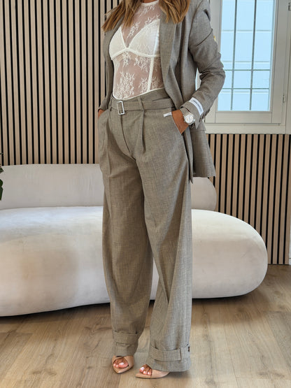 Pantalone beige con cinturino in poliviscosa