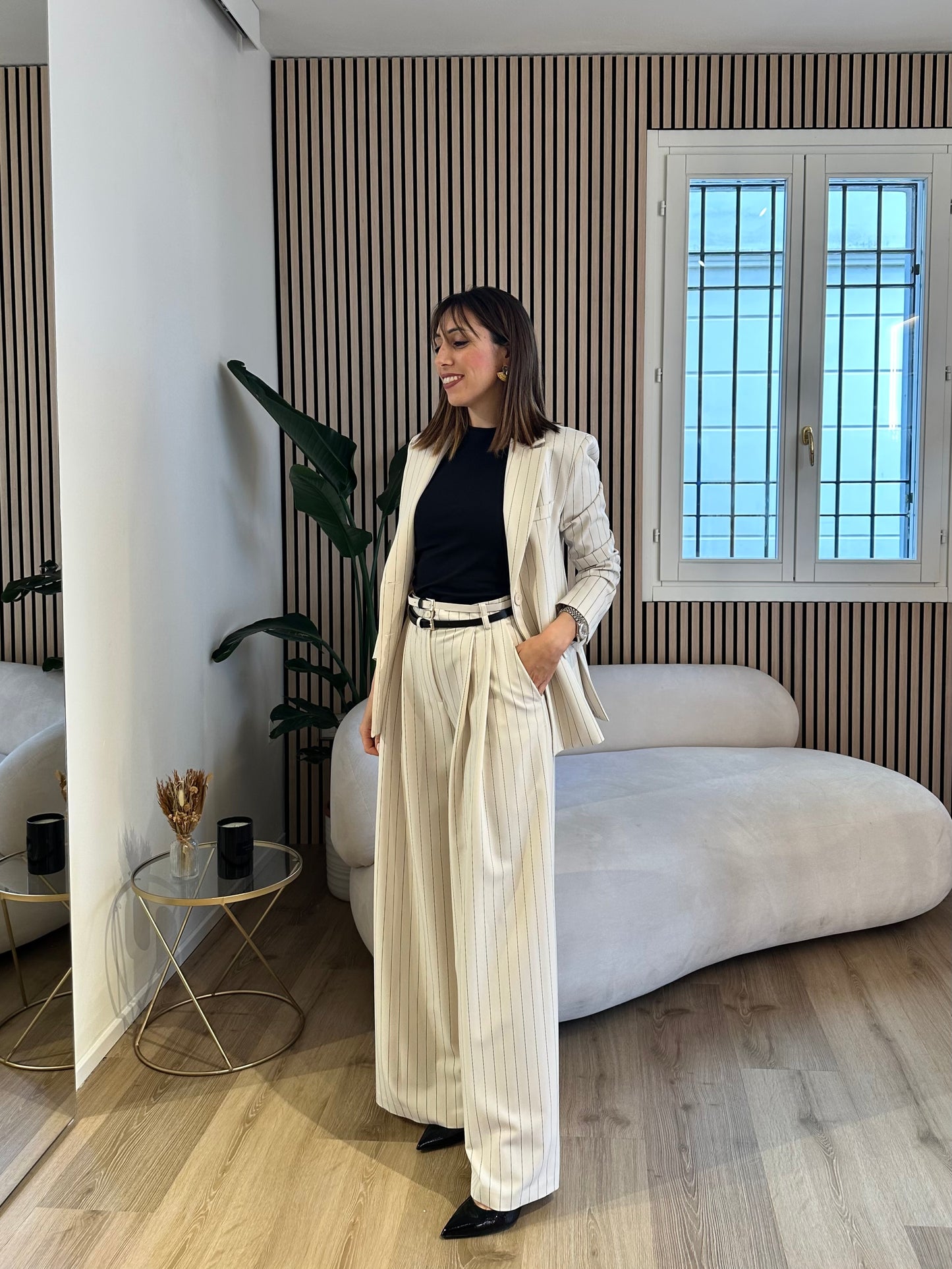 Pantalone doppia cinta gessato