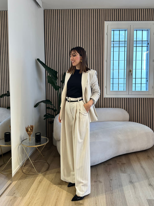 Pantalone doppia cinta gessato