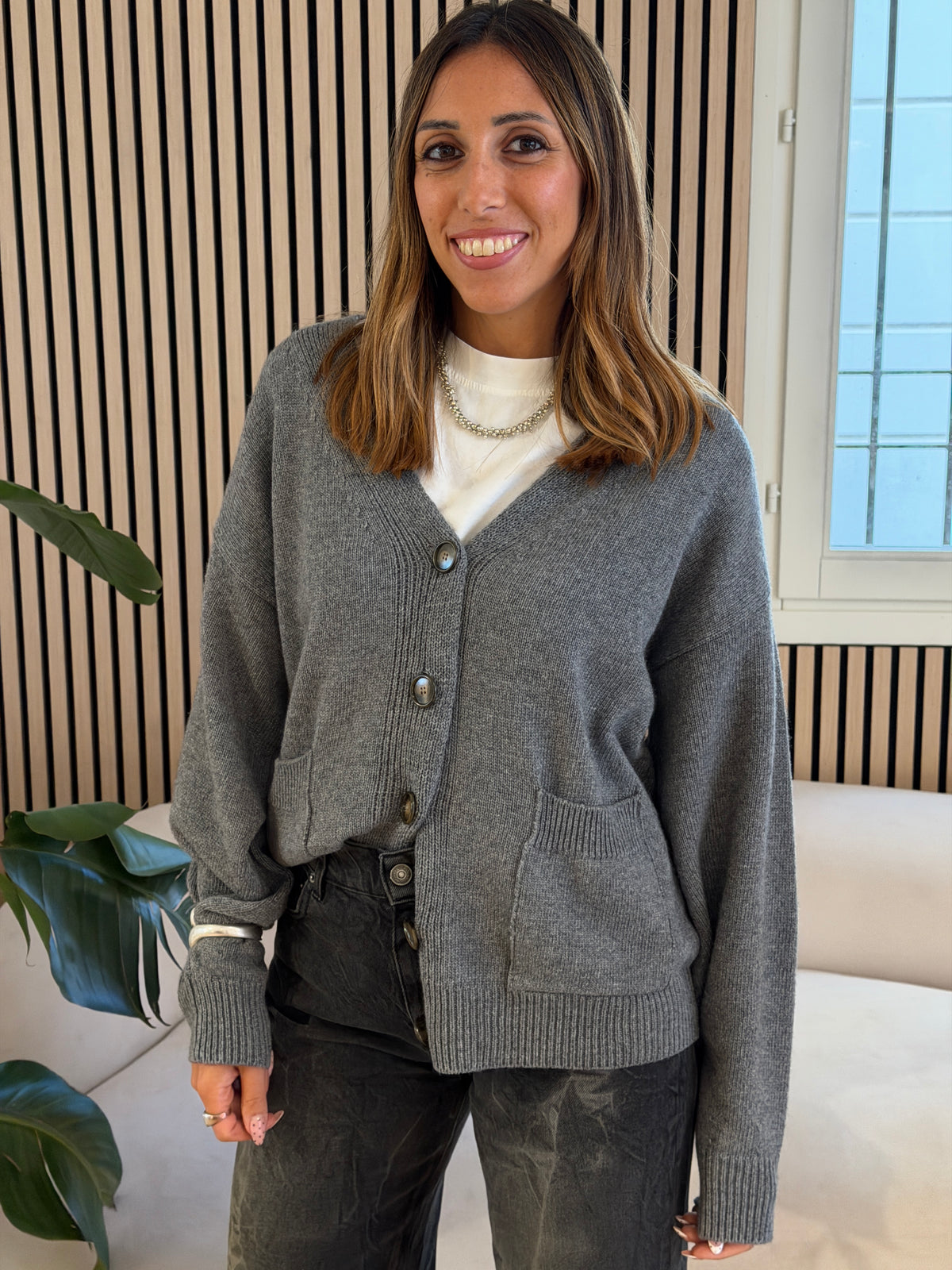 Cardigan tasche grigio medio