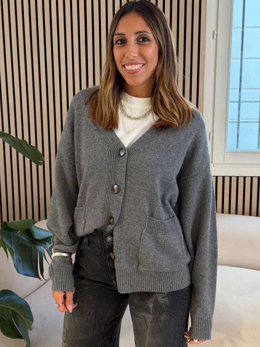 Cardigan tasche grigio medio