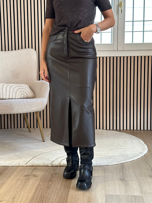 Gonna matita ecopelle moro