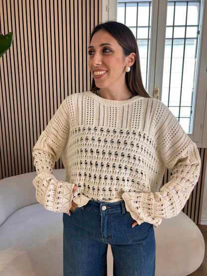 Maglia traforata burro