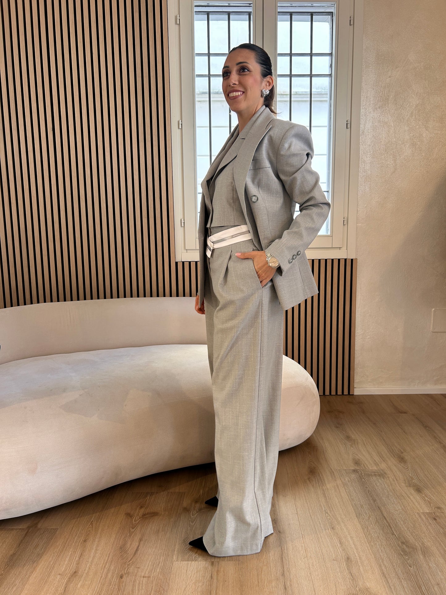Pantalone bande grigio chiaro