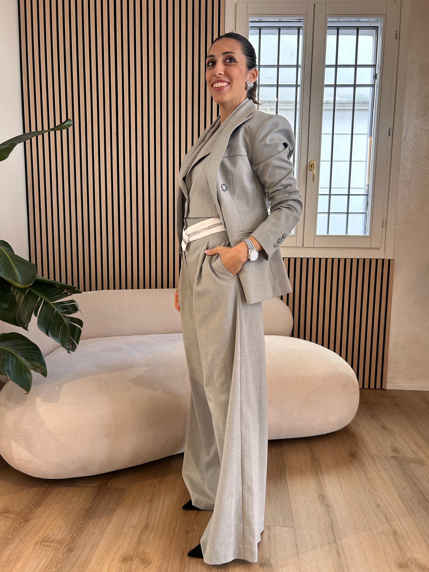 Pantalone bande grigio chiaro