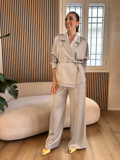 Giacca doppiopetto raso perla