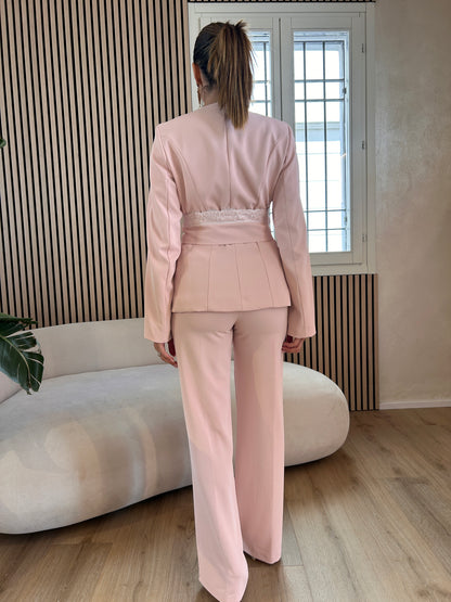 Giacca rosa con fusciacca pizzo