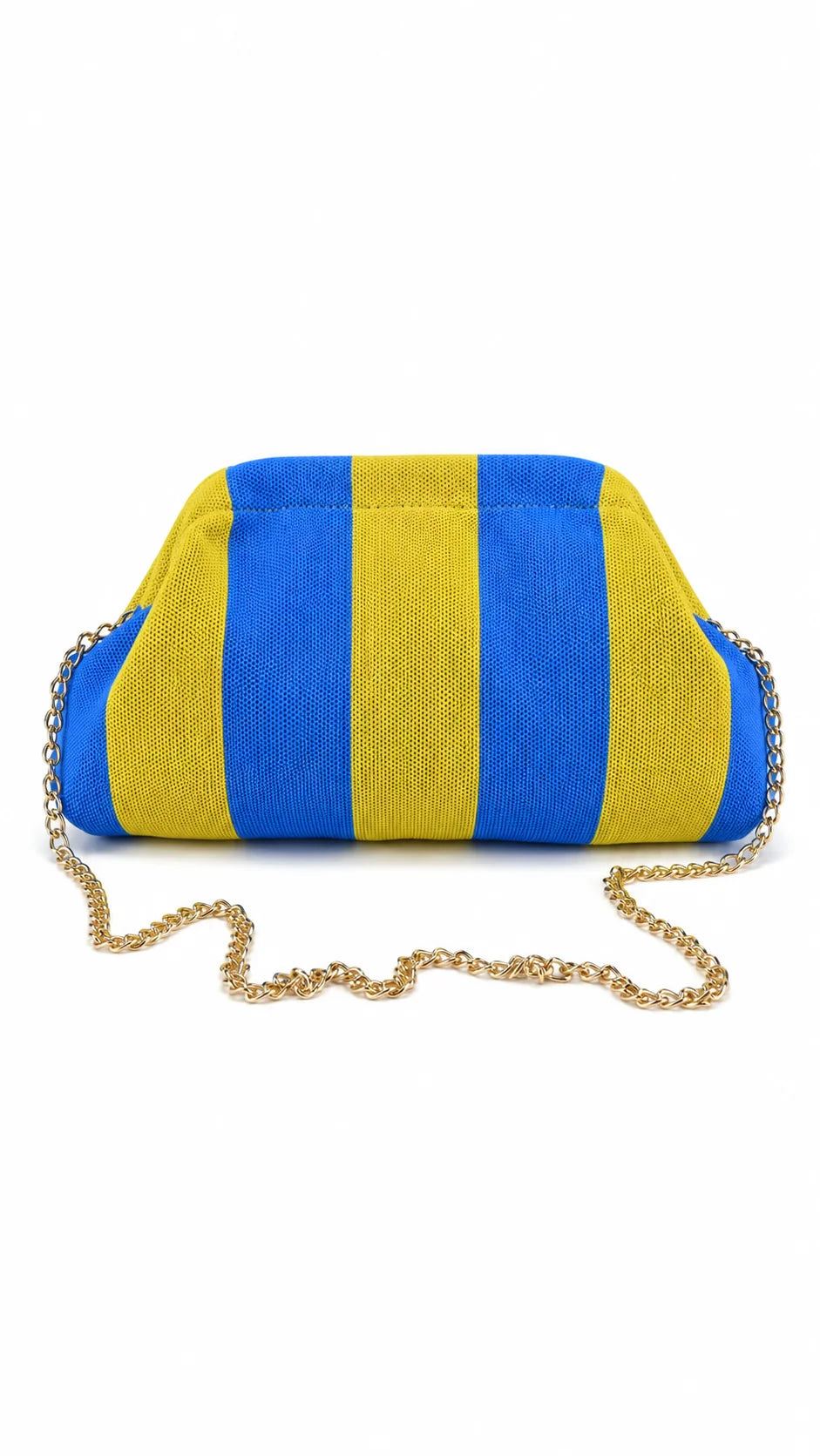 Pochette clutch rigata senape e blu