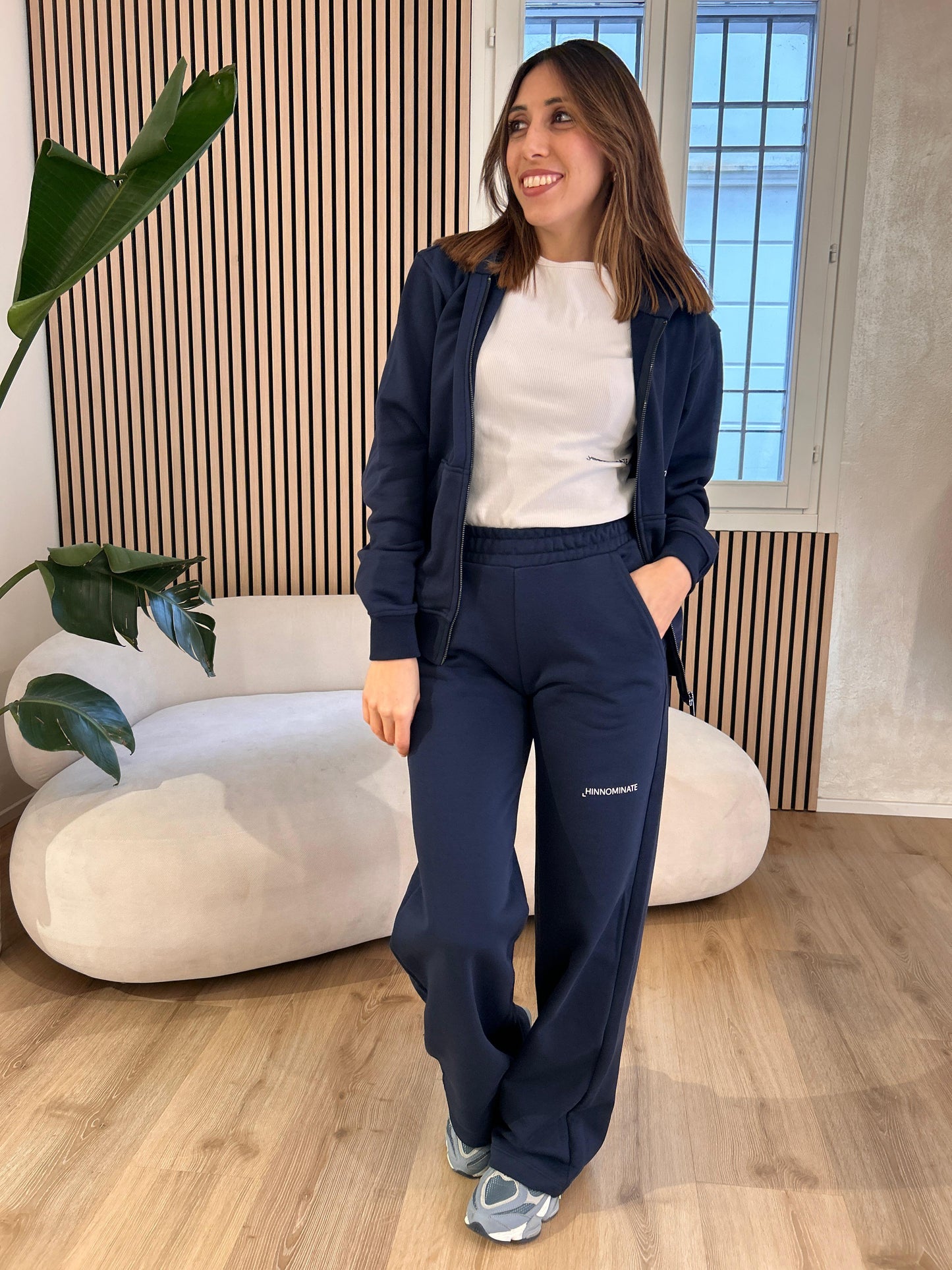 Pantalone a palazzo in felpa blu