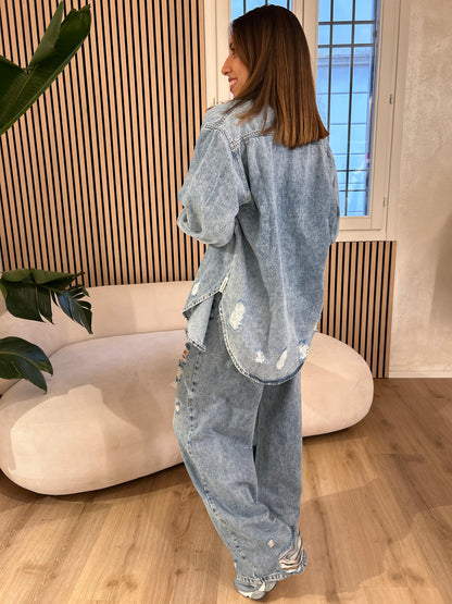 Jeans baggy fit in denim con rotture