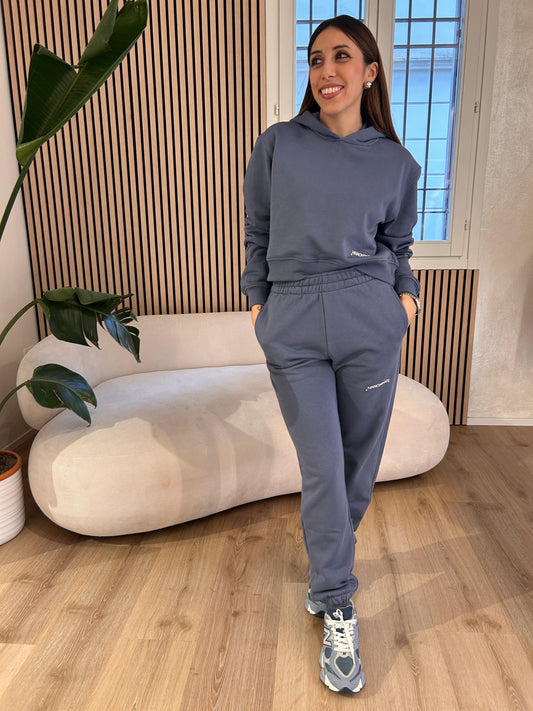 Pantalone basico asciutto in felpa grigio venere