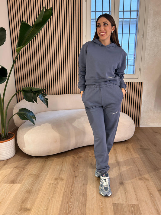 Pantalone basico asciutto in felpa grigio venere