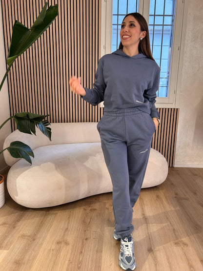 Pantalone basico asciutto in felpa grigio venere