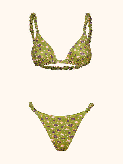 Bikini stampa fiori base verde