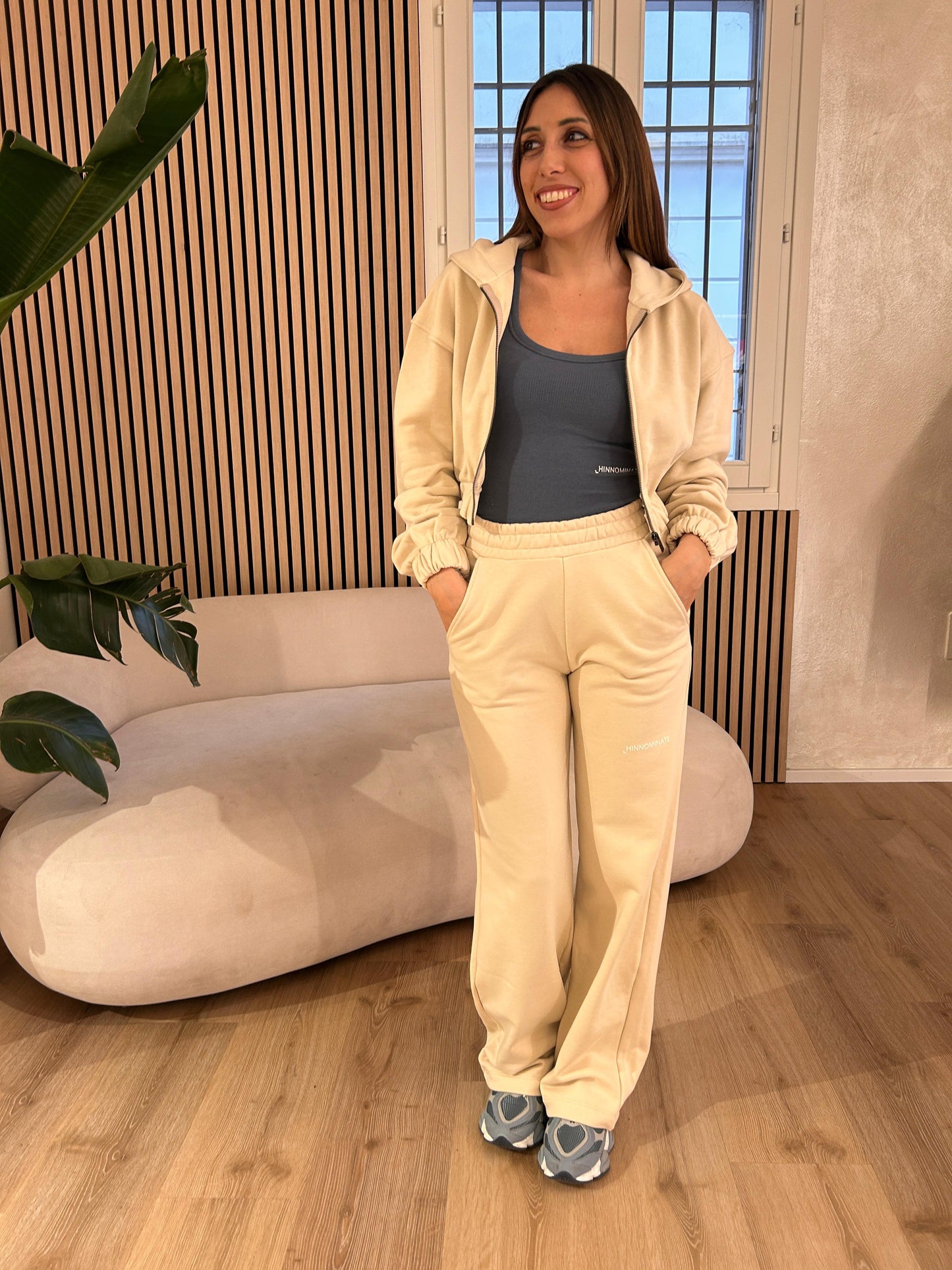 Pantalone palazzo in felpa beige