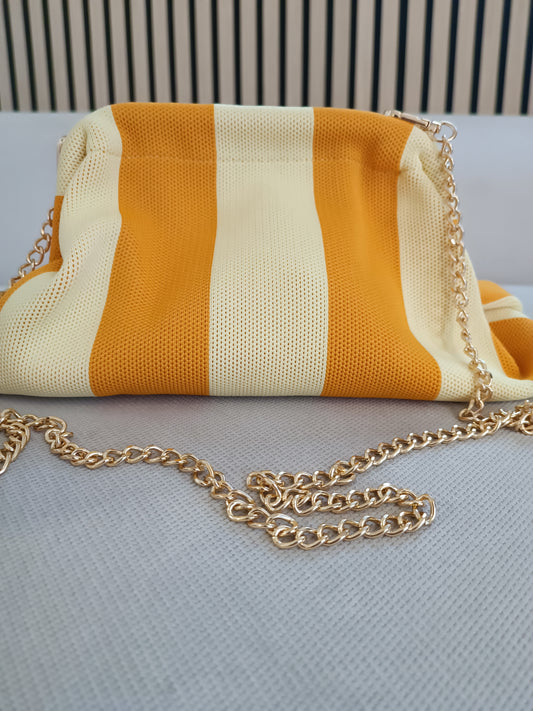 Pochette clutch rigata gialla e arancio