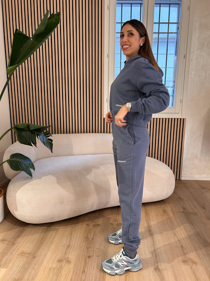 Pantalone basico asciutto in felpa grigio venere